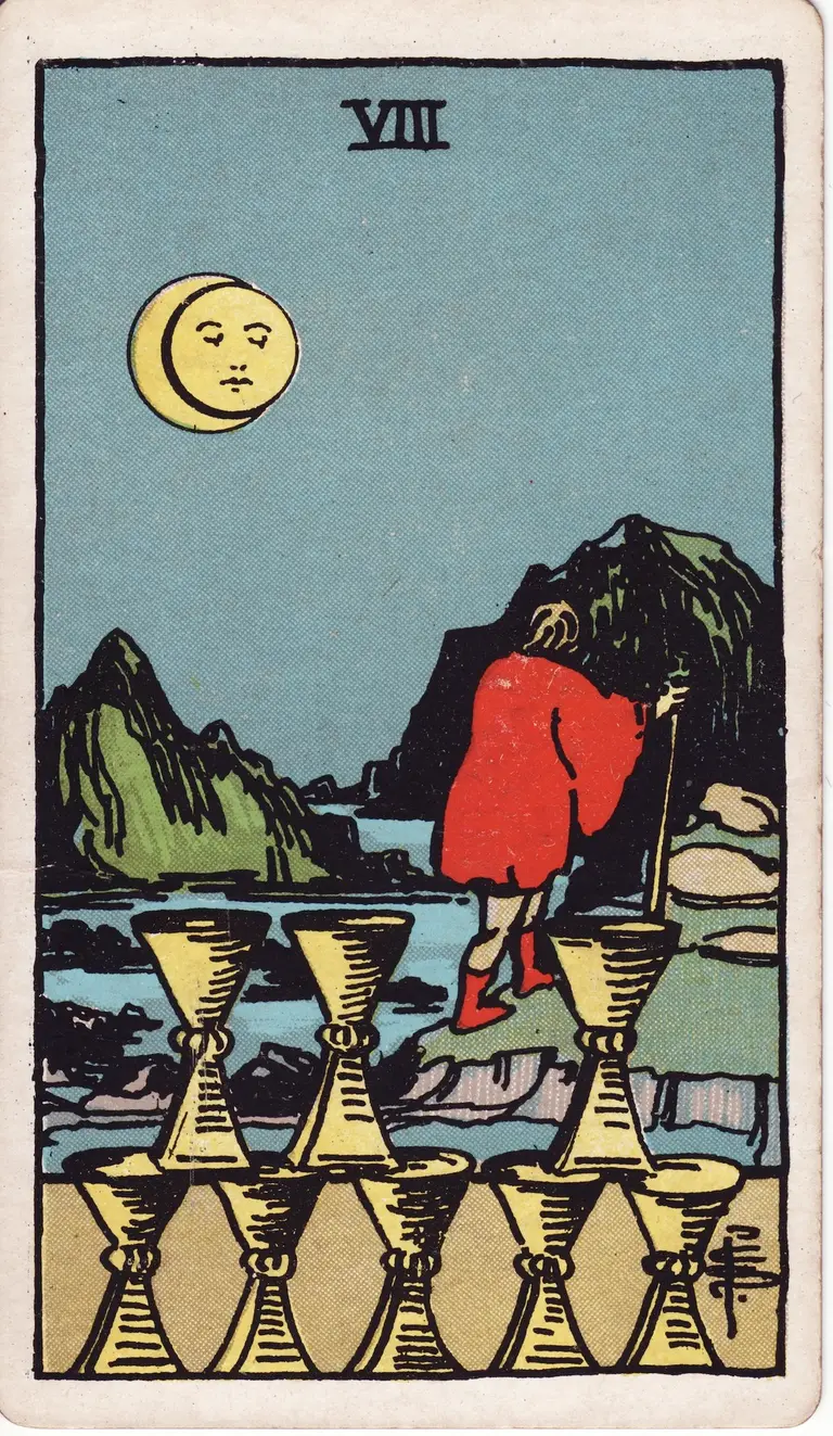 Classic drawing of “Eight of Cups”