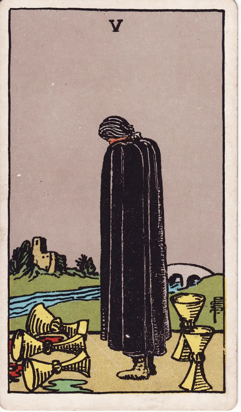 Classic drawing of “Five of Cups”