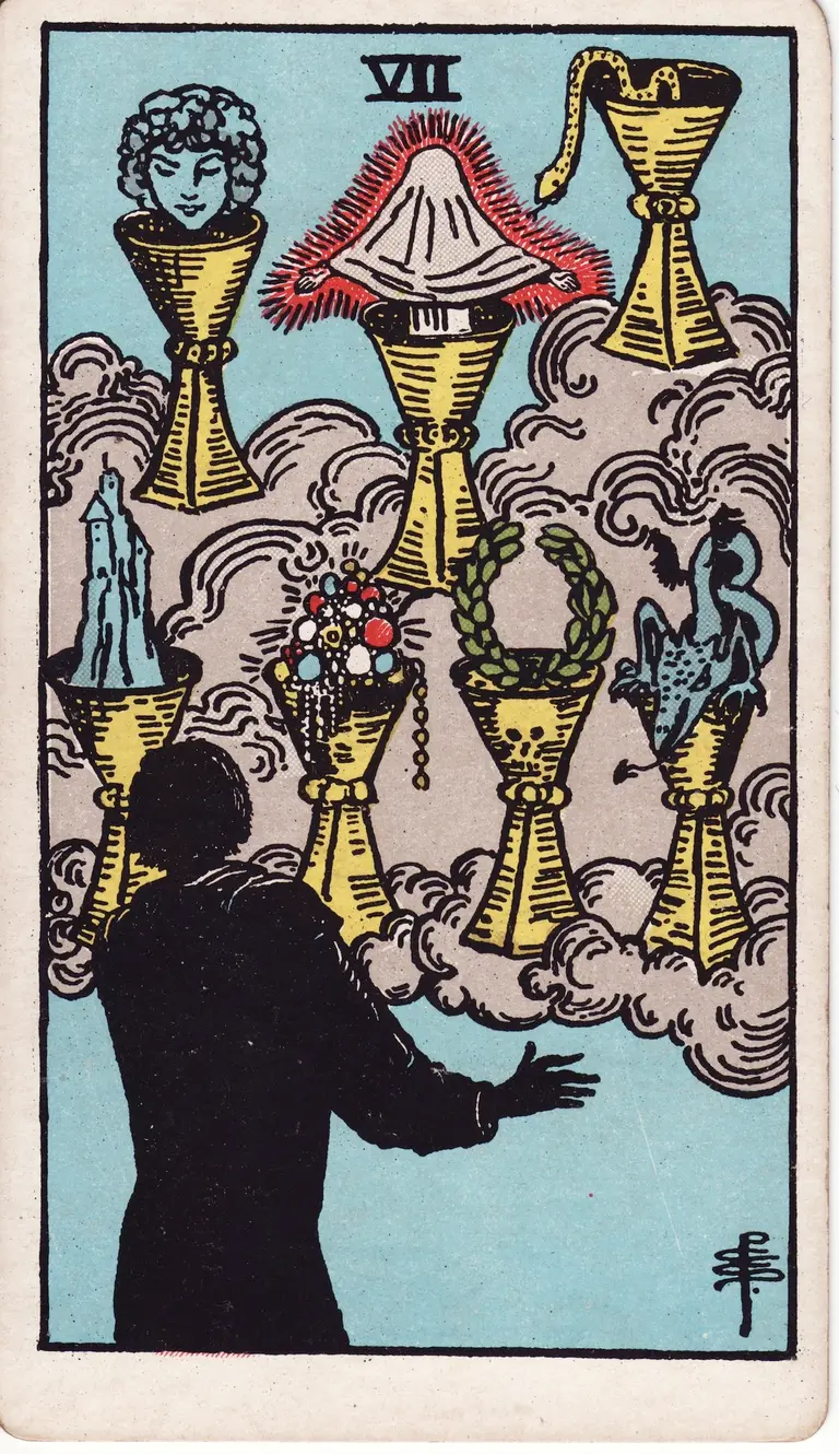 Classic drawing of “Seven of Cups”