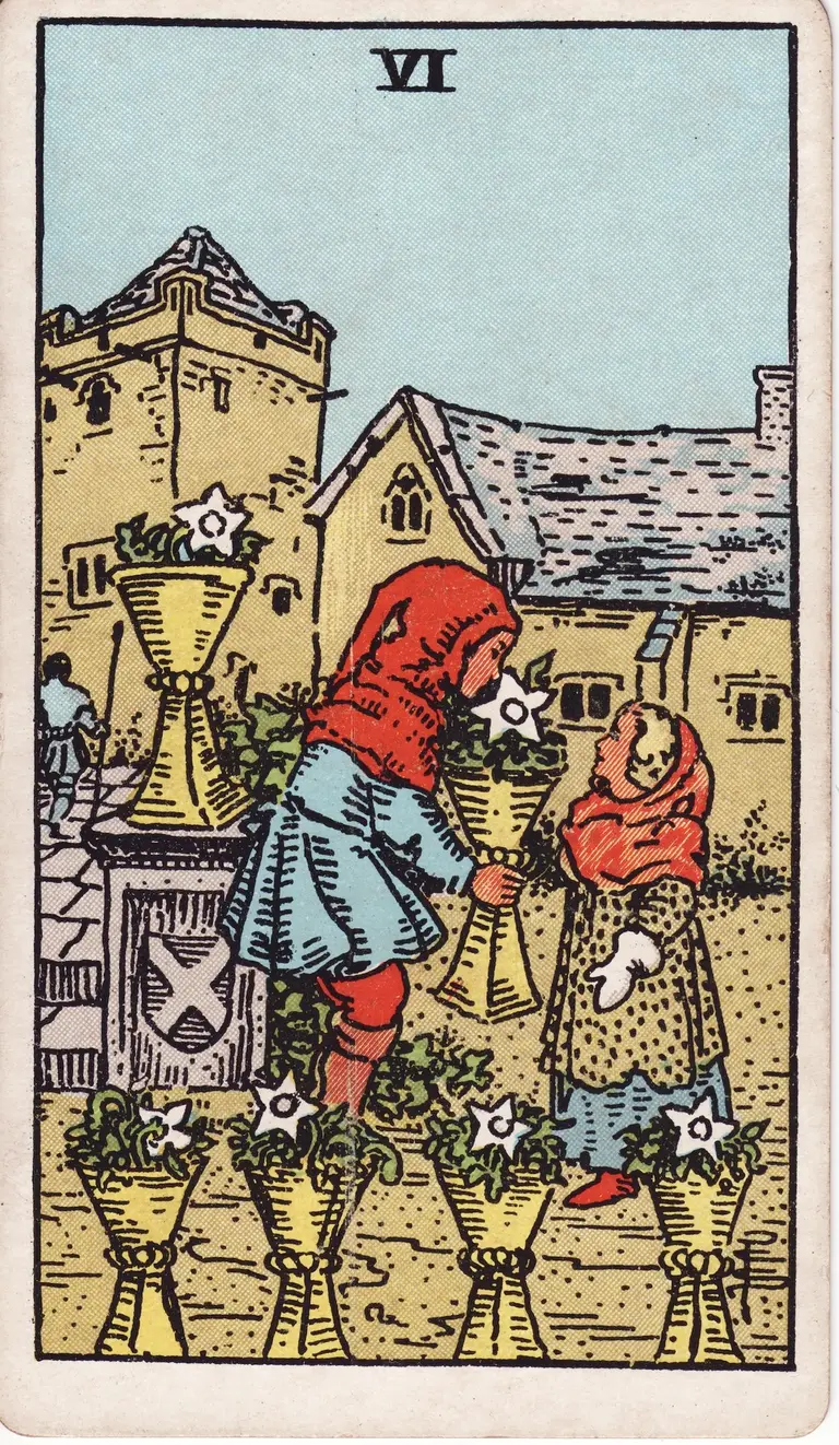 Classic drawing of “Six of Cups”