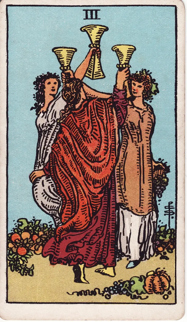 Classic drawing of “Three of Cups”