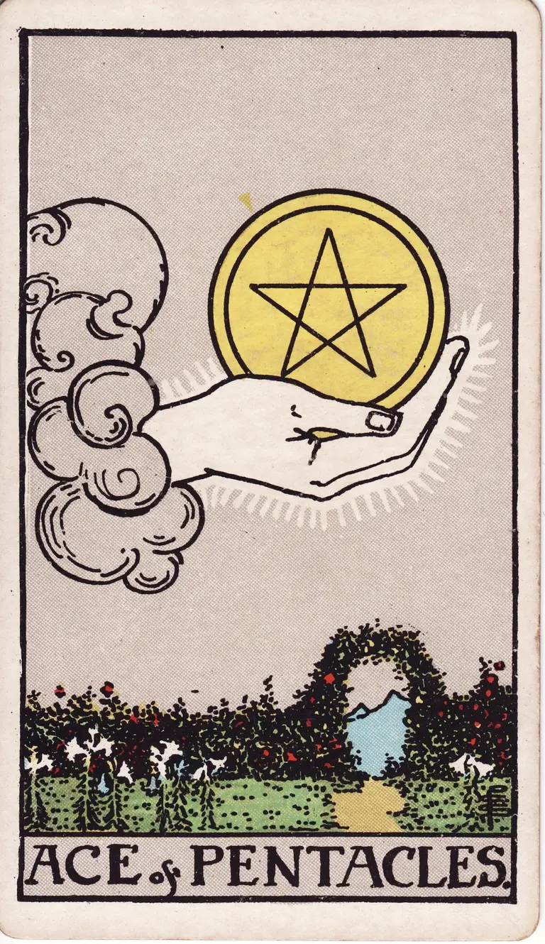 Classic drawing of “Ace of Pentacles”