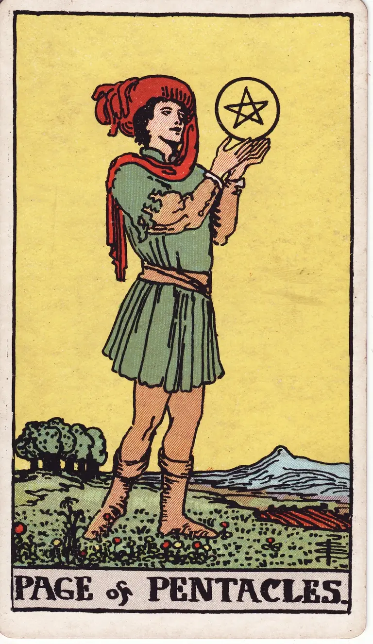 Classic drawing of “Page of Pentacles”
