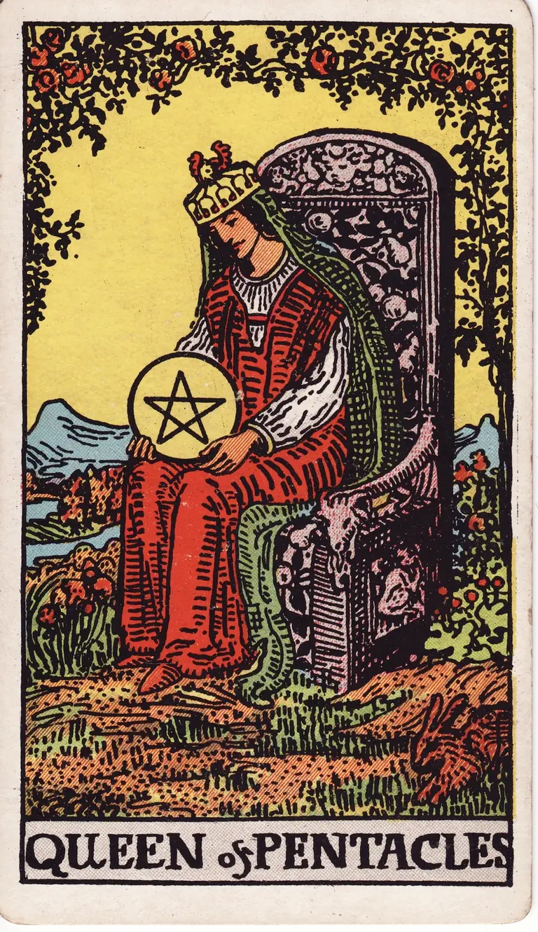 Classic drawing of “Queen of Pentacles”