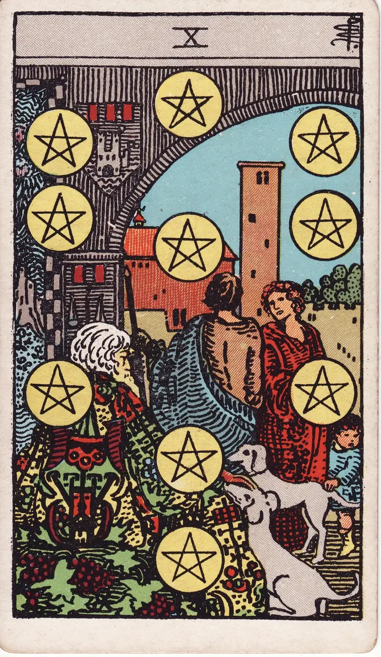 Classic drawing of “Ten of Pentacles”