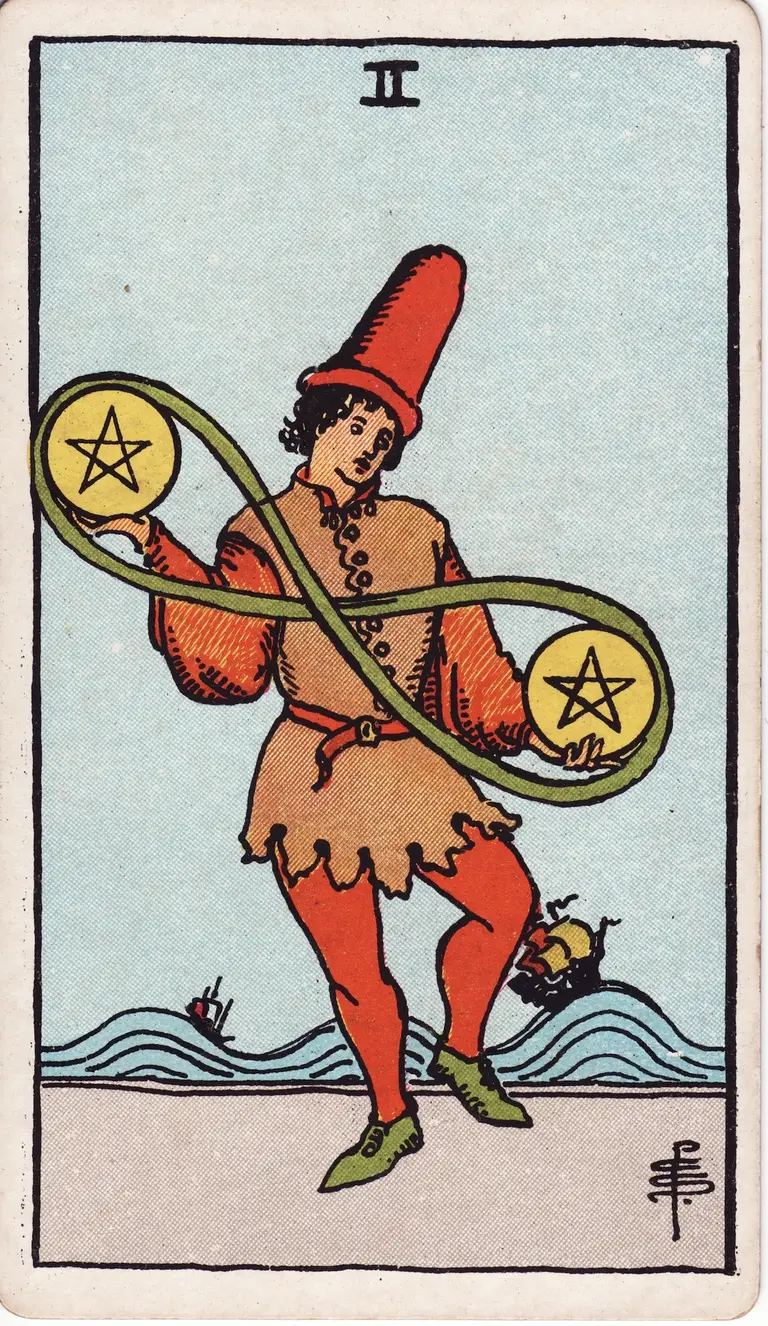 Classic drawing of “Two of Pentacles”