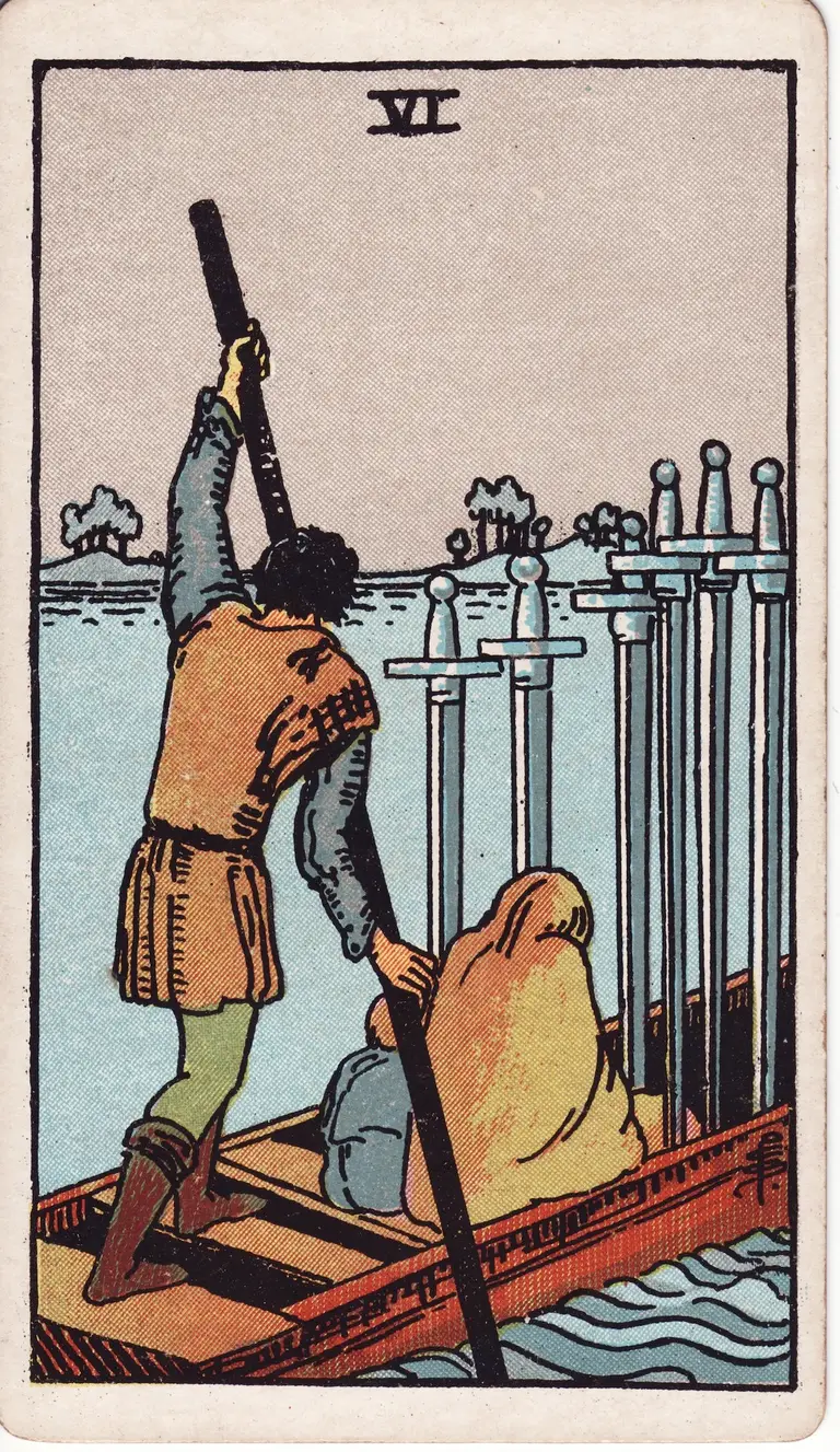 Classic drawing of “Six of Swords”