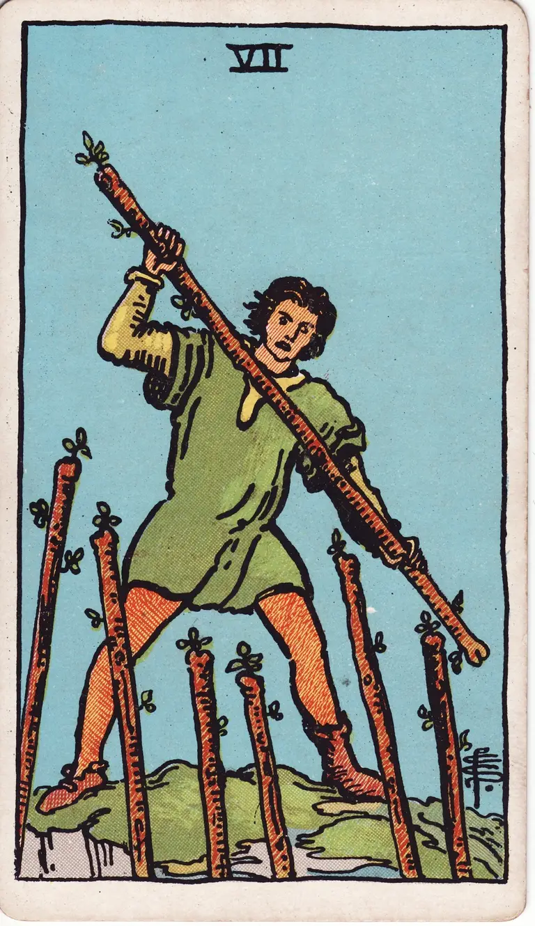 Classic drawing of “Seven of Wands”