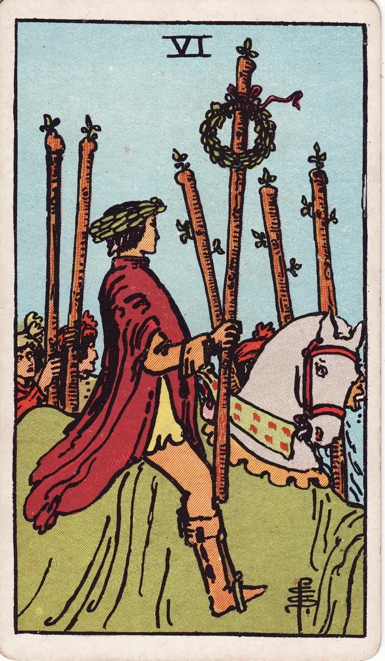 Classic drawing of “Six of Wands”