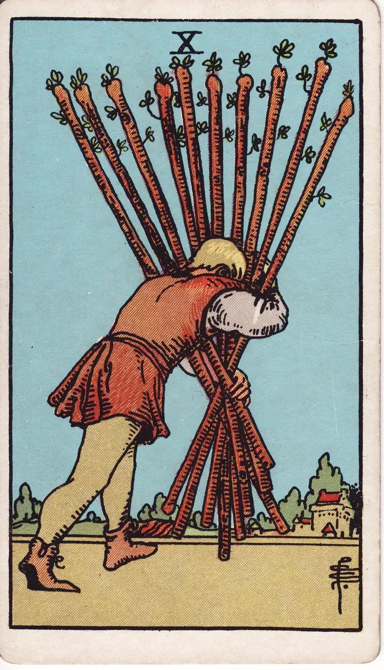 Classic drawing of “Ten of Wands”