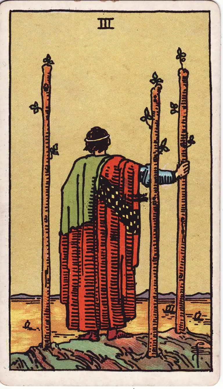 Classic drawing of “Three of Wands”